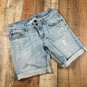 Vans Size 7 Light Wash 100% Cotton Distressed Loose Fit Denim Skater Shorts Y2K